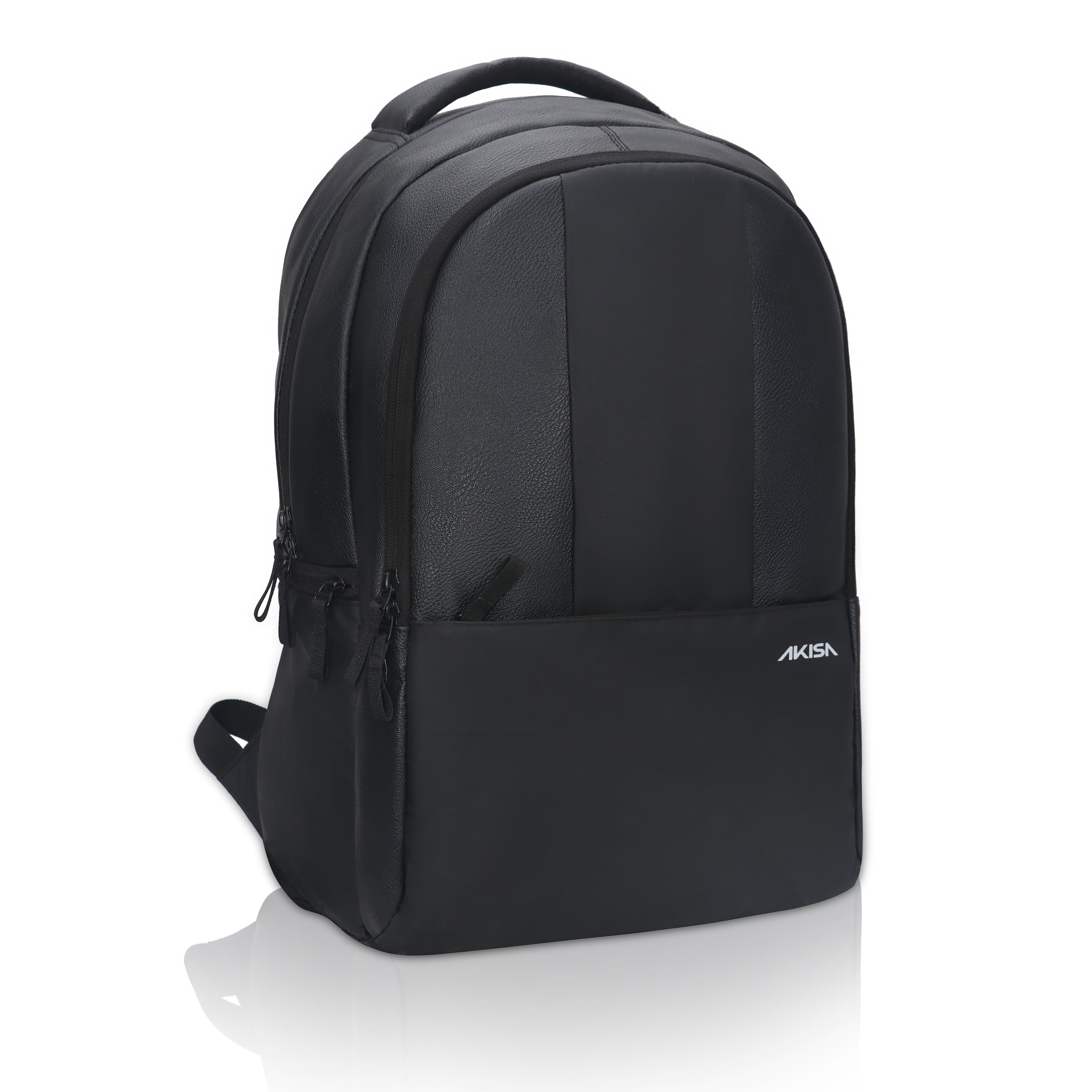 AKISA Prime Anti-Theft Faux Leather Laptop Backpack - 28L - Black