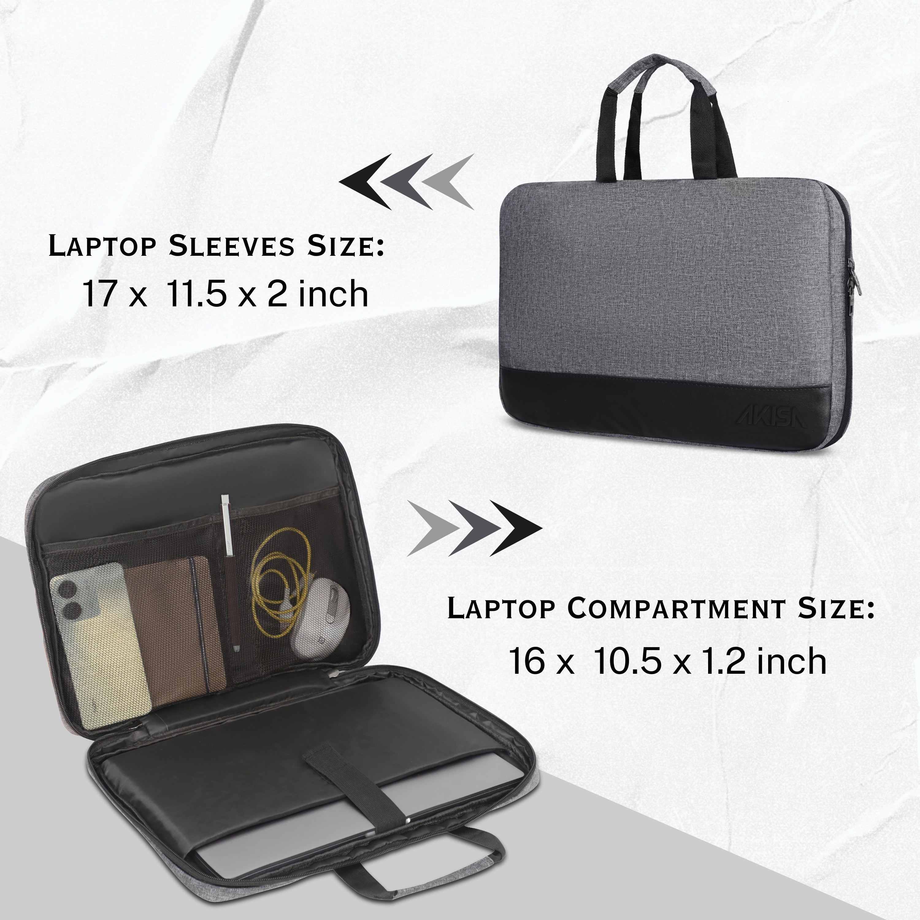 AKISA Magma 15.6" Laptop Sleeve with Handle - Grey/Black