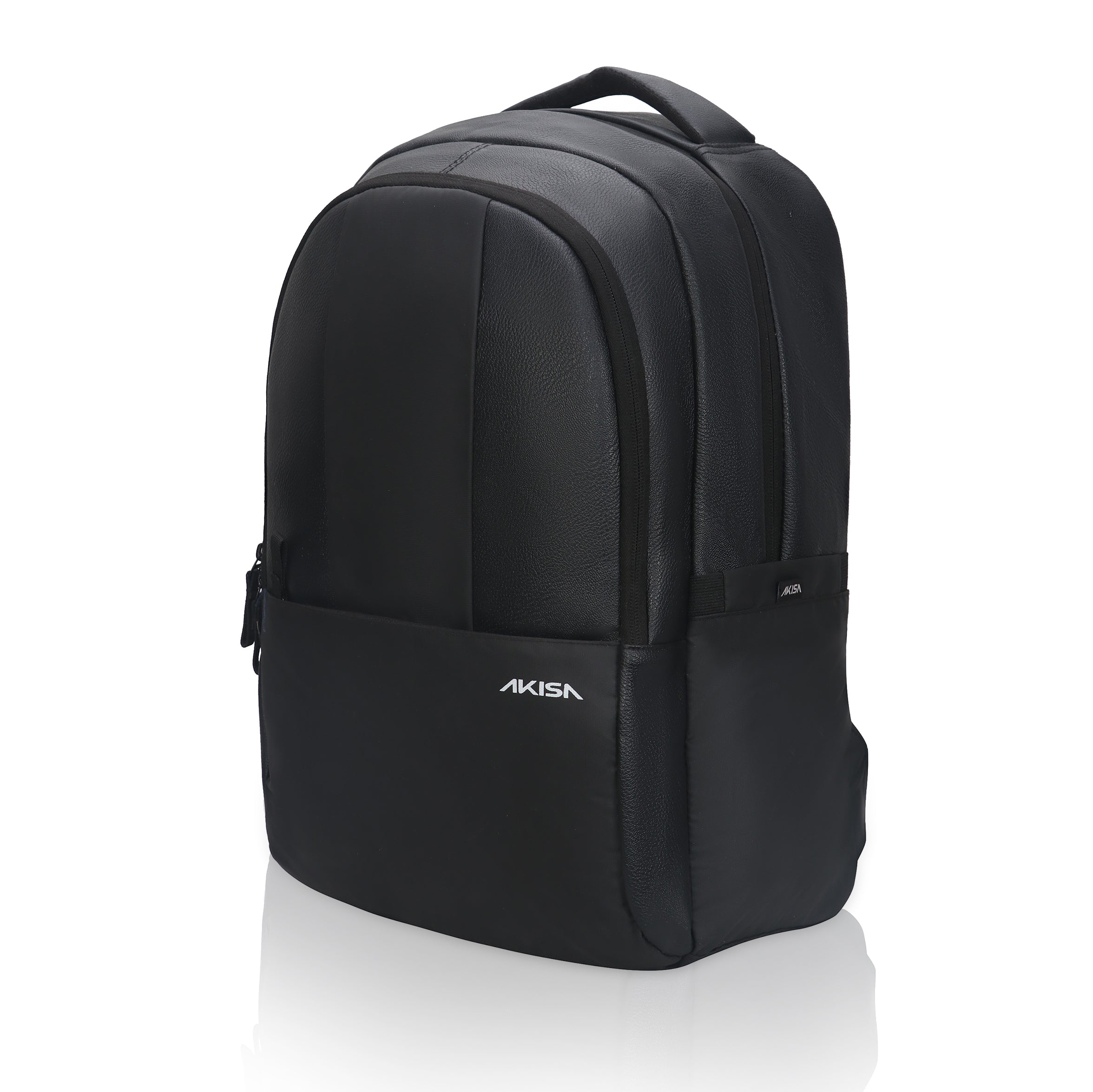 AKISA Prime Anti-Theft Faux Leather Laptop Backpack - 28L - Black