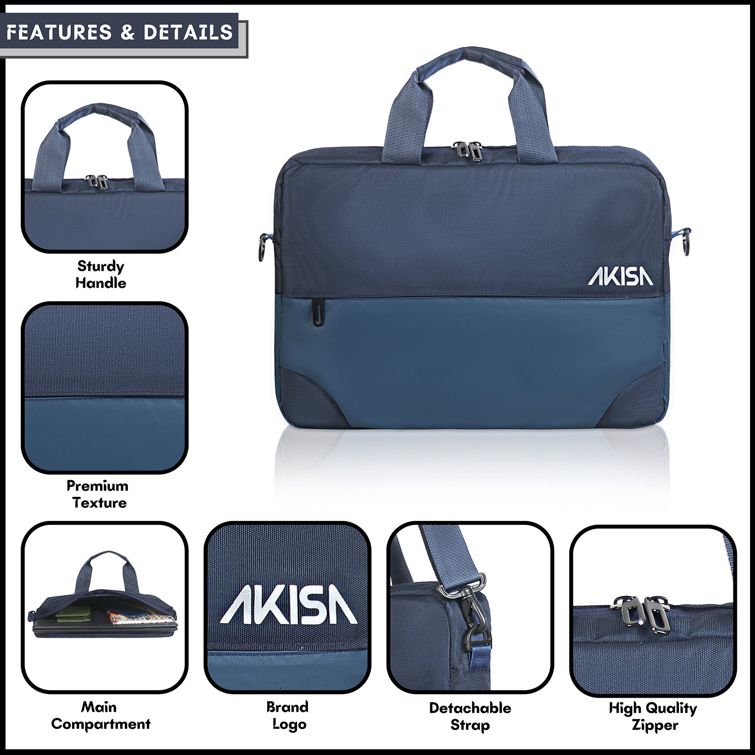 AKISA 15.6" Laptop Sleeve with Handle - Dark Blue