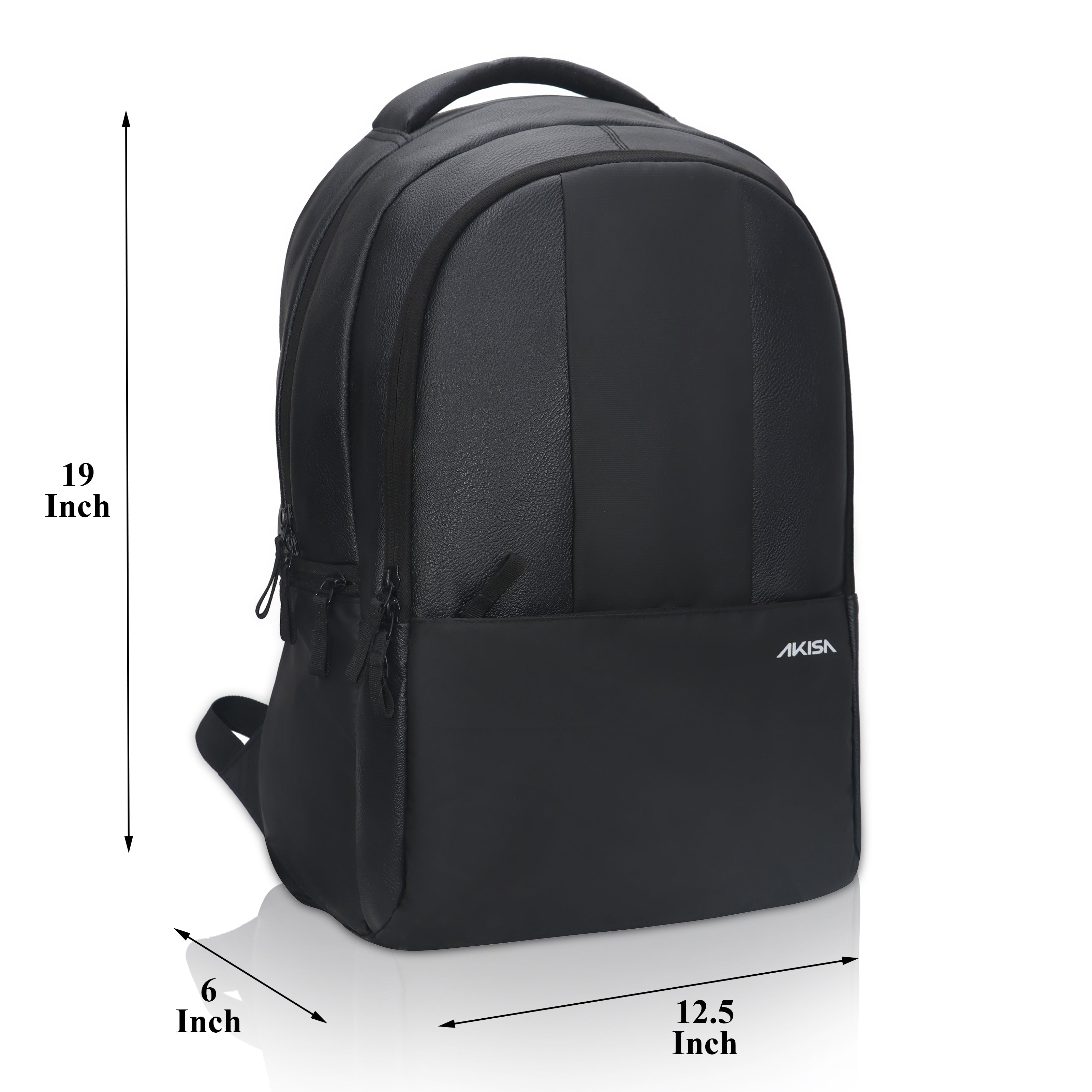 AKISA Prime Anti-Theft Faux Leather Laptop Backpack - 28L - Black