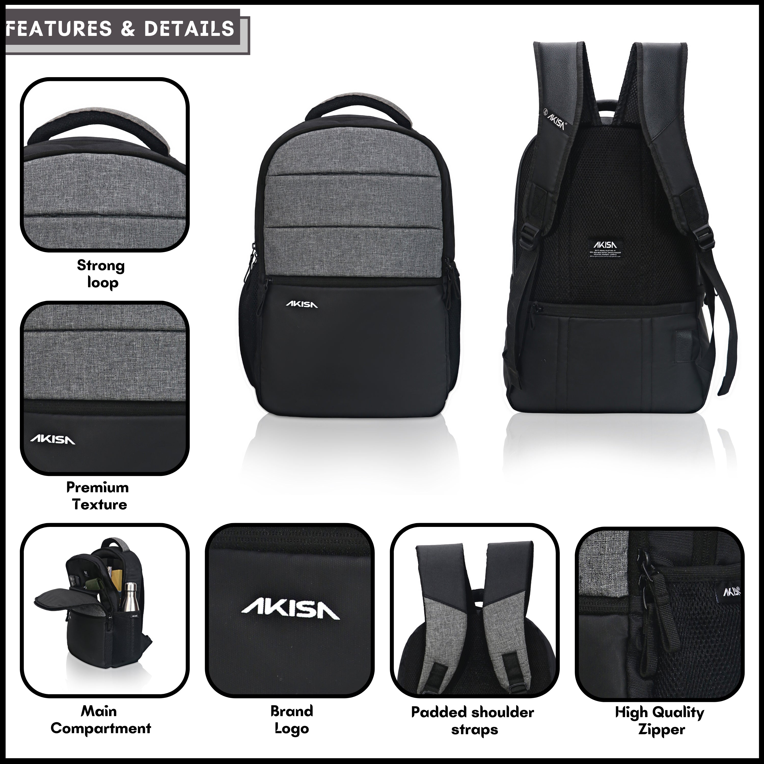 AKISA Everyday Laptop Backpack - Grey/Black