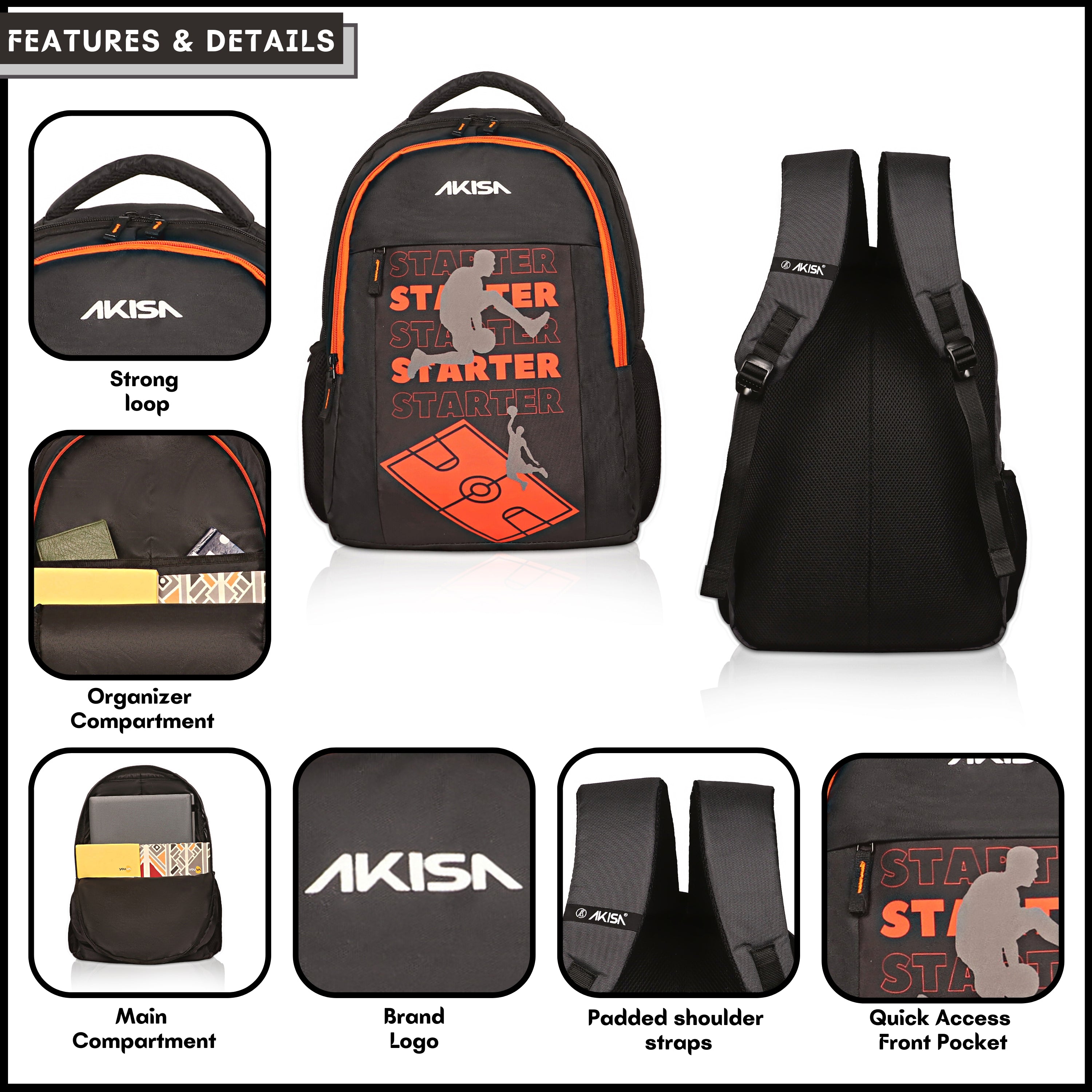 AKISA Basketball Backpack – 32L – Orange/Black