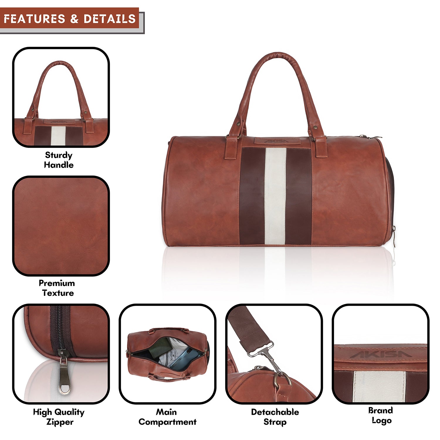 AKISA Travel Sling Duffle Bag with Shoe Compartment - 25L - Light Brown