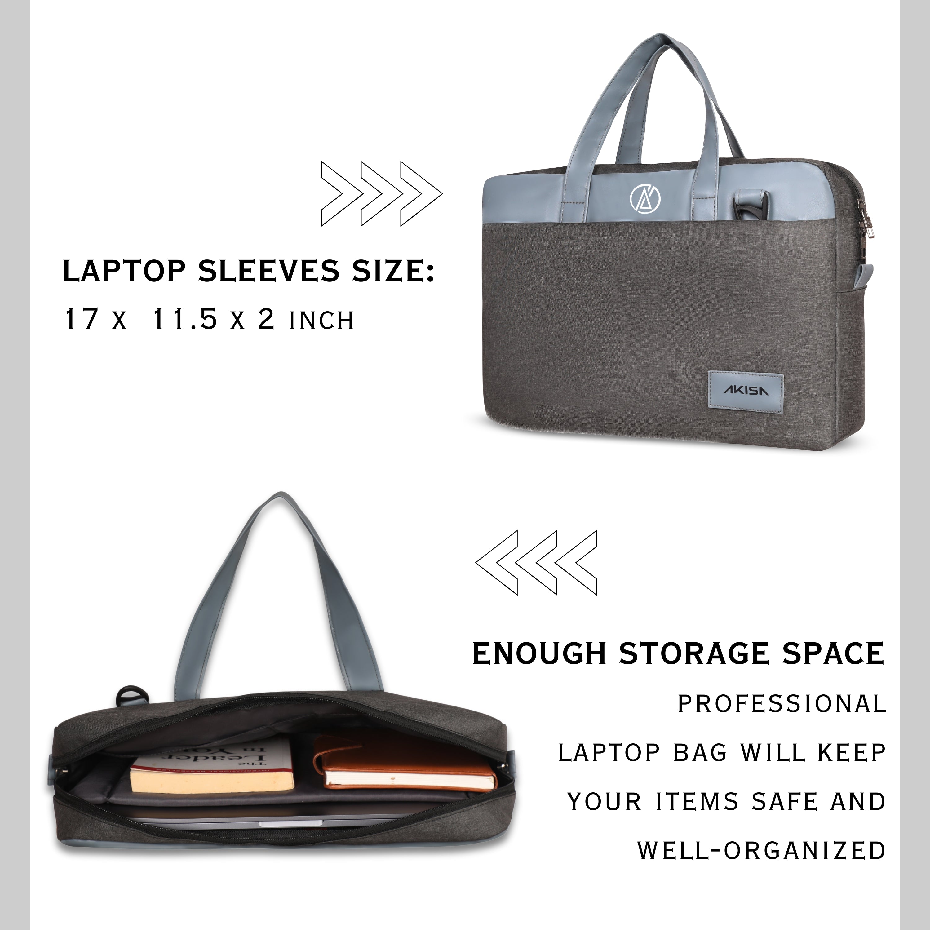 AKISA Magma Premium 15.6" Laptop Sleeve - Grey/Light Blue