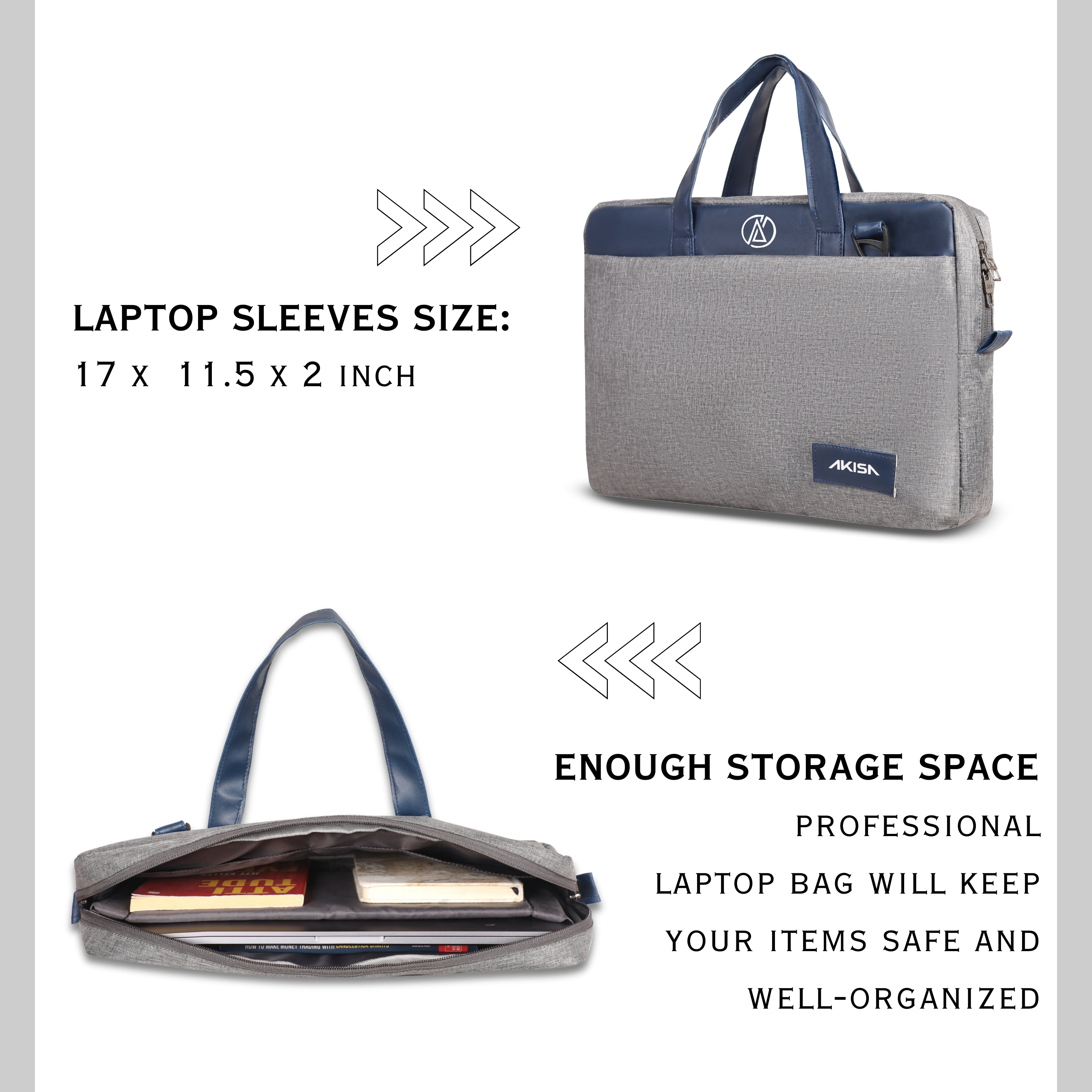 AKISA Magma Premium 15.6" Laptop Sleeve - Grey/Dark Blue