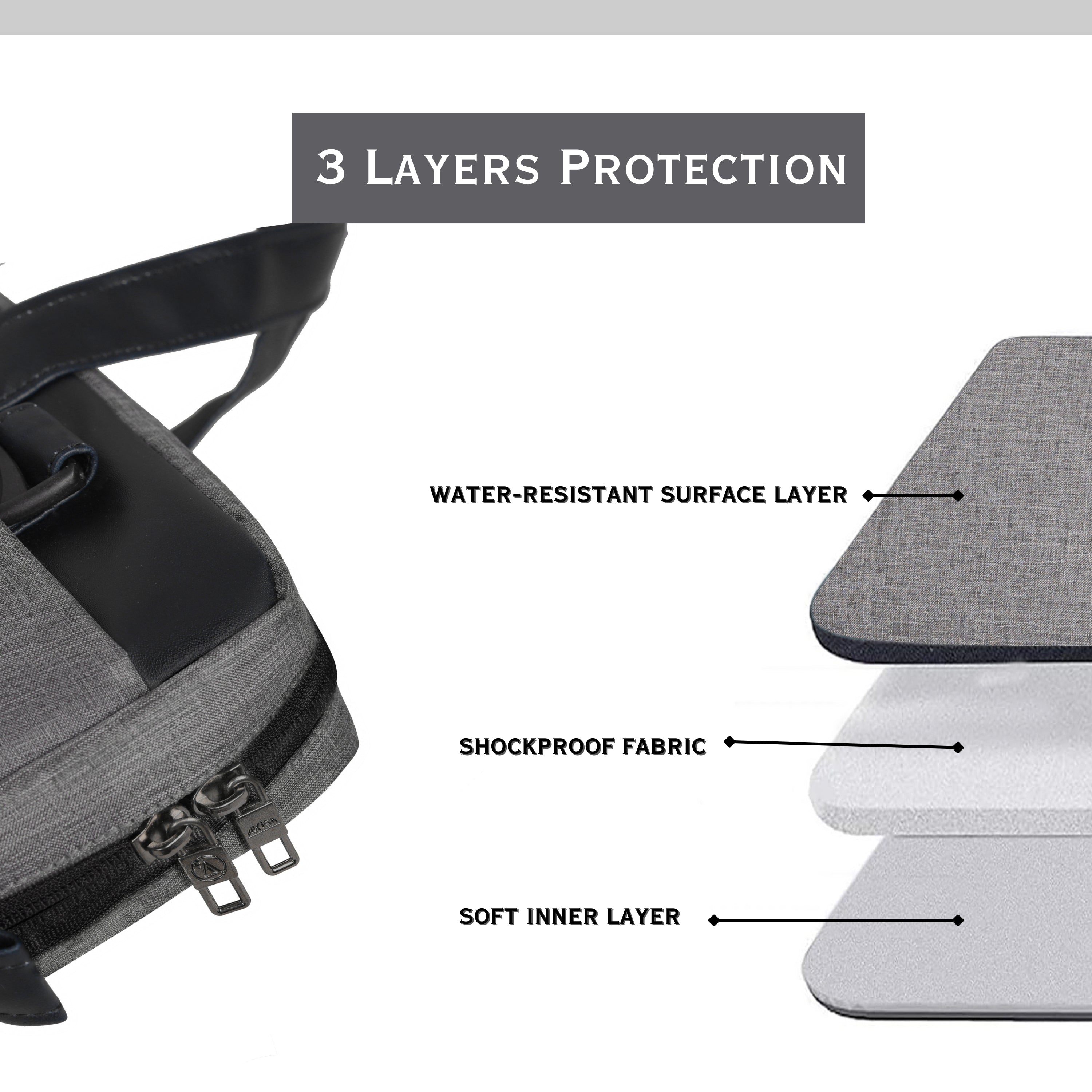 AKISA Magma Premium 15.6" Laptop Sleeve - Dark Grey/Black