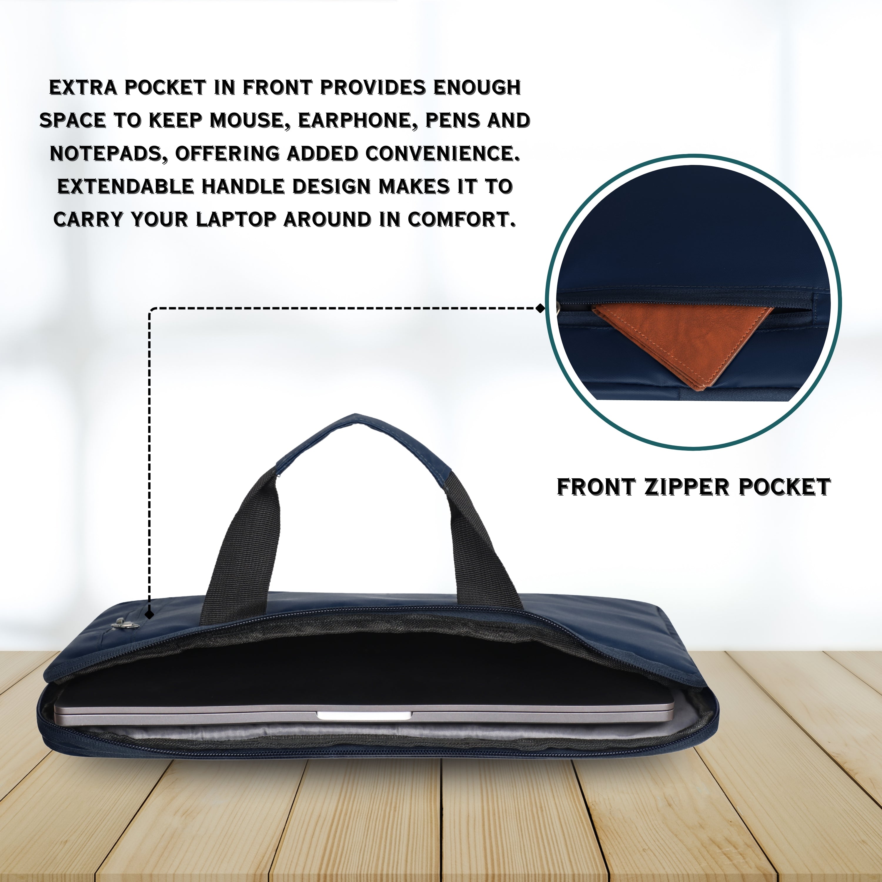 AKISA 15.6" Laptop Sleeve with Handle - Dark Blue
