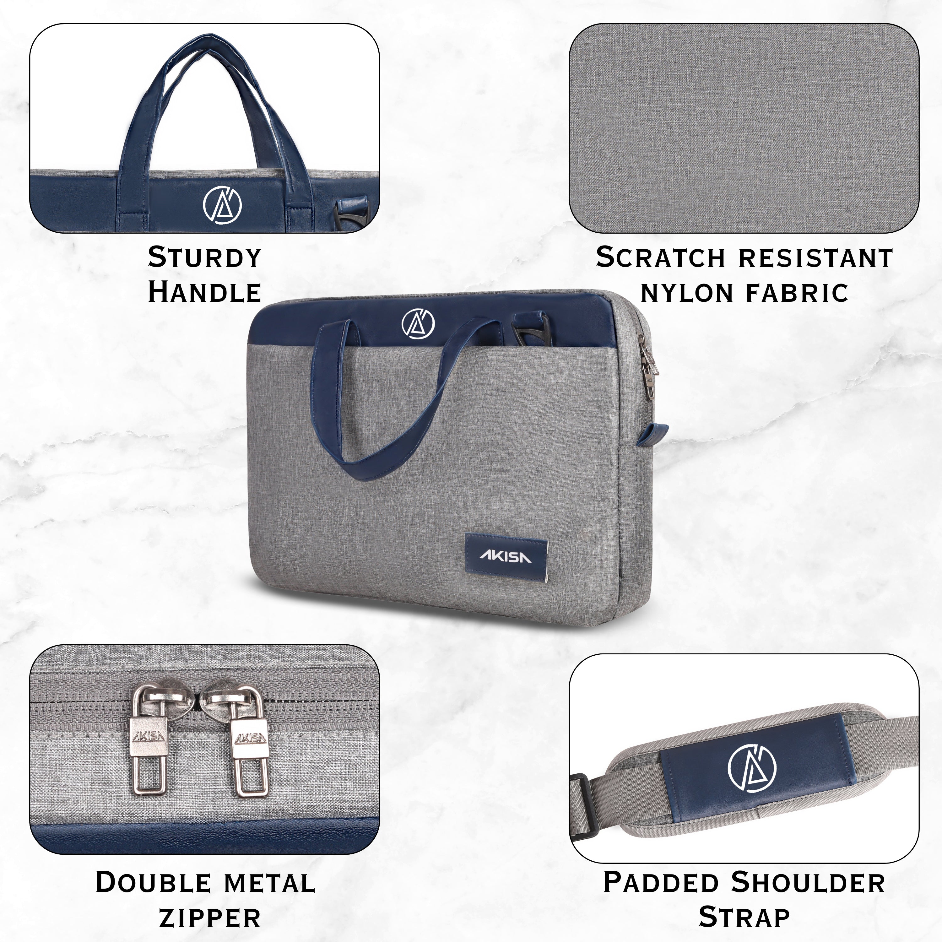 AKISA Magma Premium 15.6" Laptop Sleeve - Grey/Dark Blue
