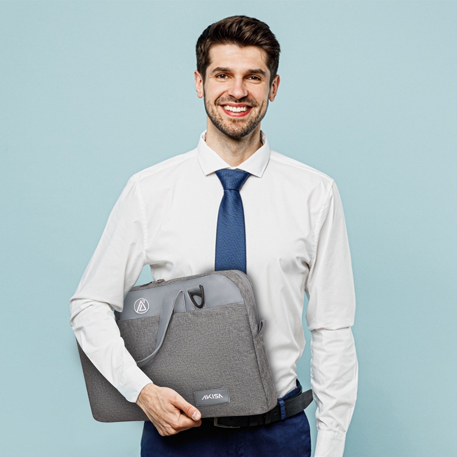 AKISA Magma Premium 15.6" Laptop Sleeve - Grey/Light Blue
