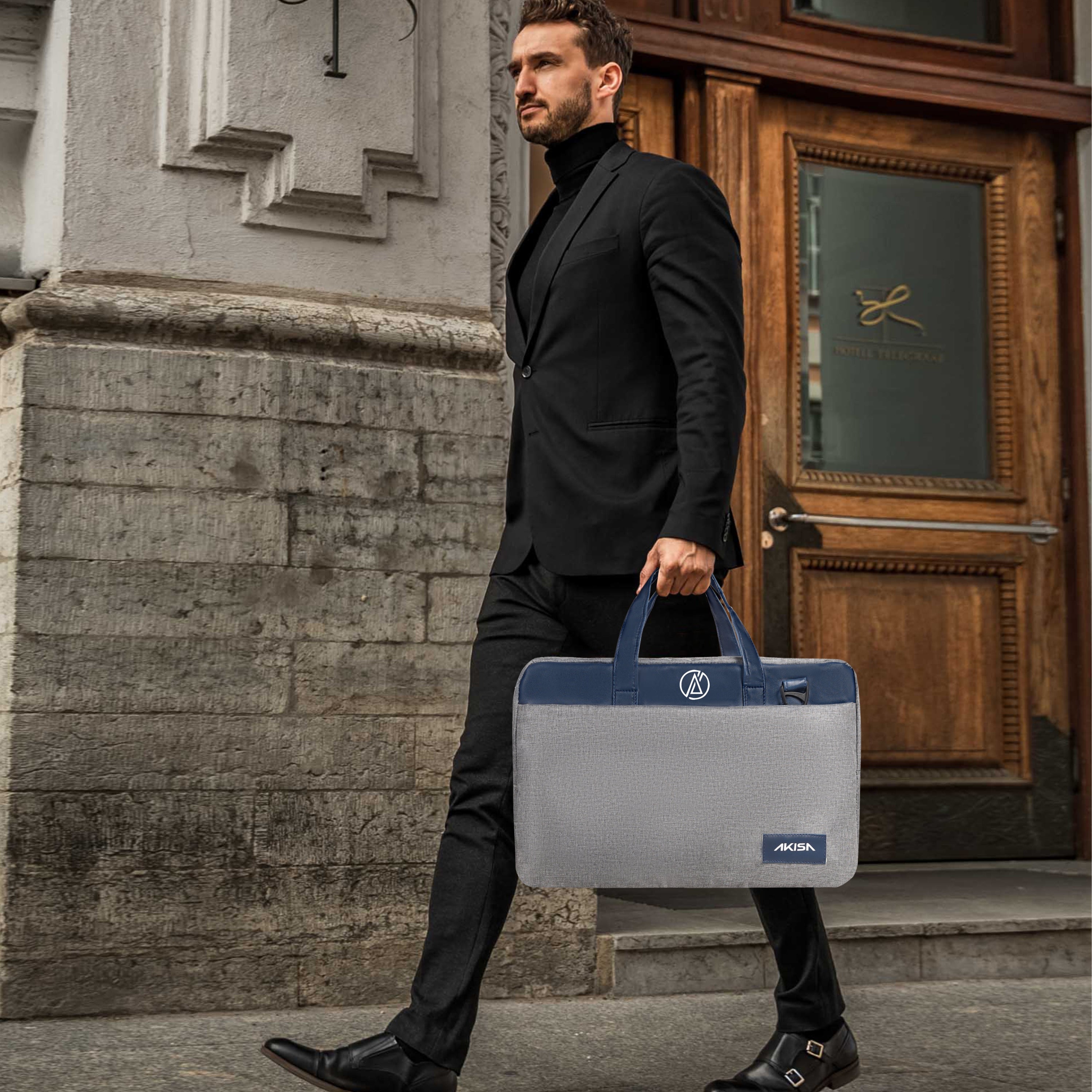 AKISA Magma Premium 15.6" Laptop Sleeve - Grey/Dark Blue
