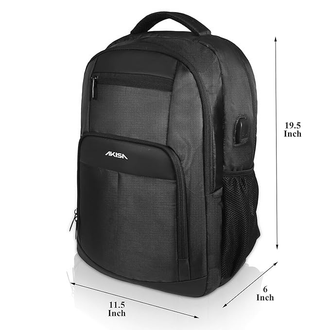 AKISA Eminent 15.6 inch laptop backpack with USB charging port for men and women (Black)