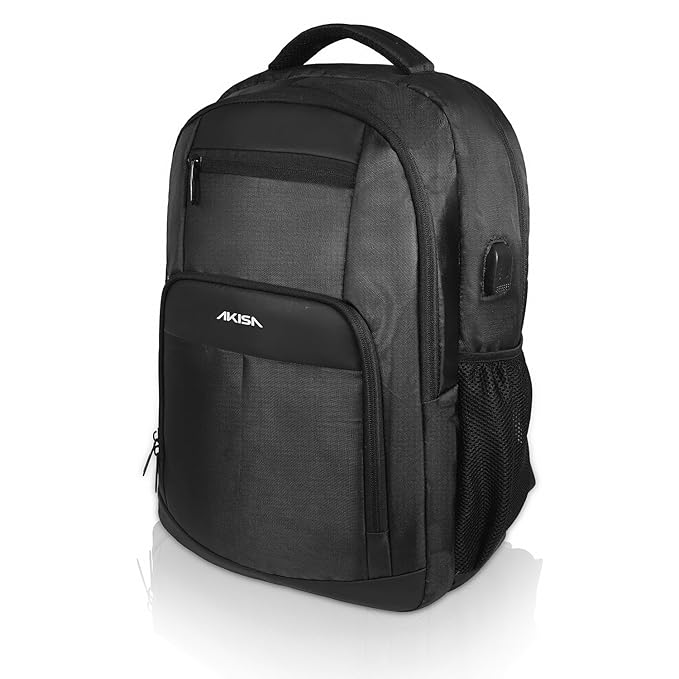 AKISA Eminent 15.6 inch laptop backpack with USB charging port for men and women (Black)