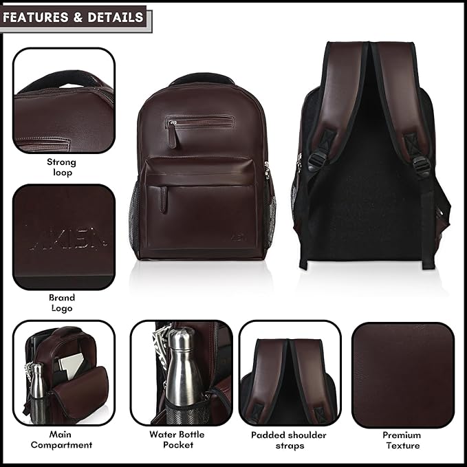 AKISA Premium Vegan Leather Laptop Backpack for Men & Women (Tan)- 25 Ltrs