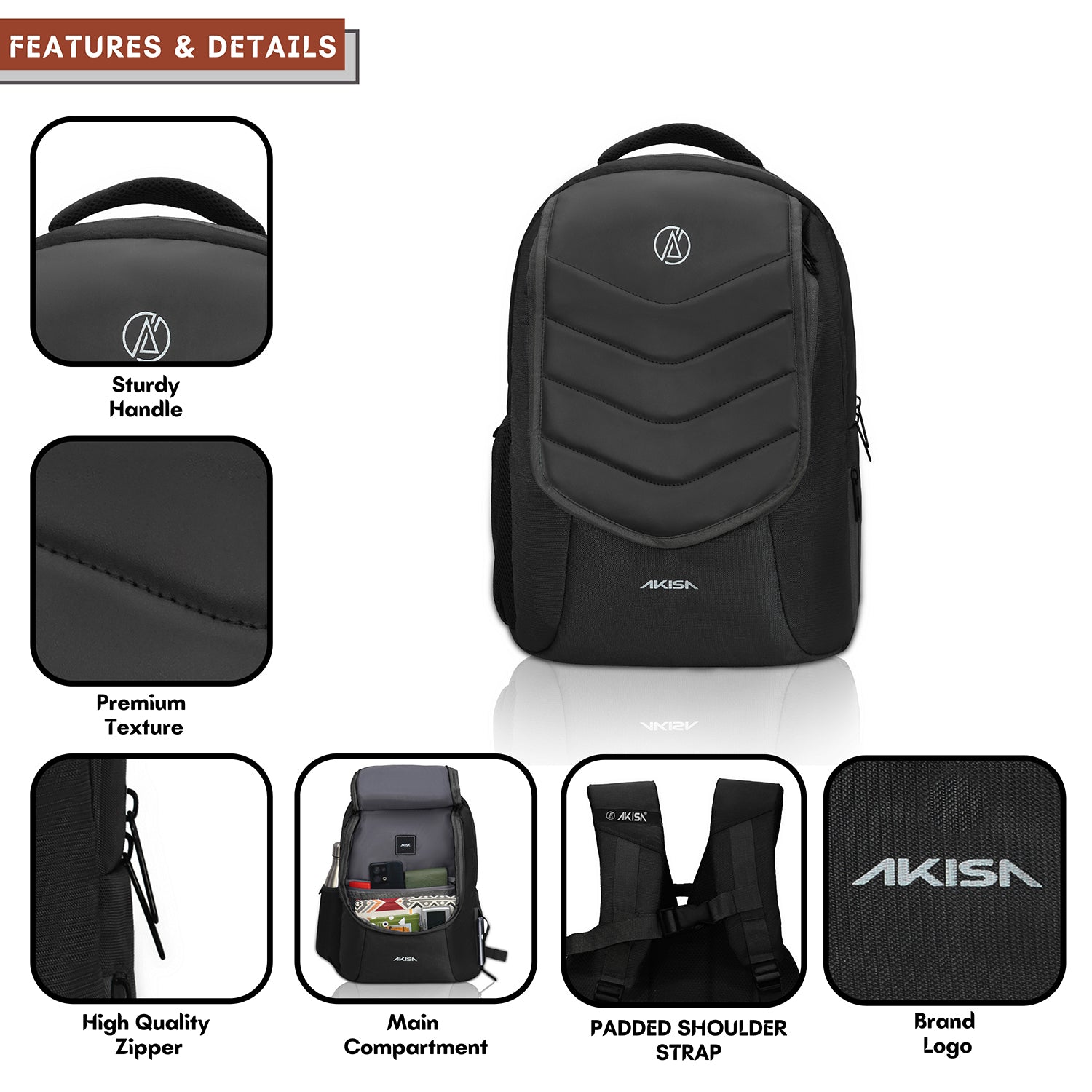 AKISA Explorer Premium Laptop Backpack - Black/Grey