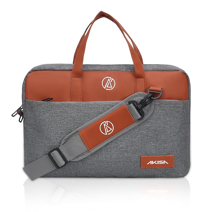 AKISA 15.6" Laptop Sleeve with Handle - Grey/Brown