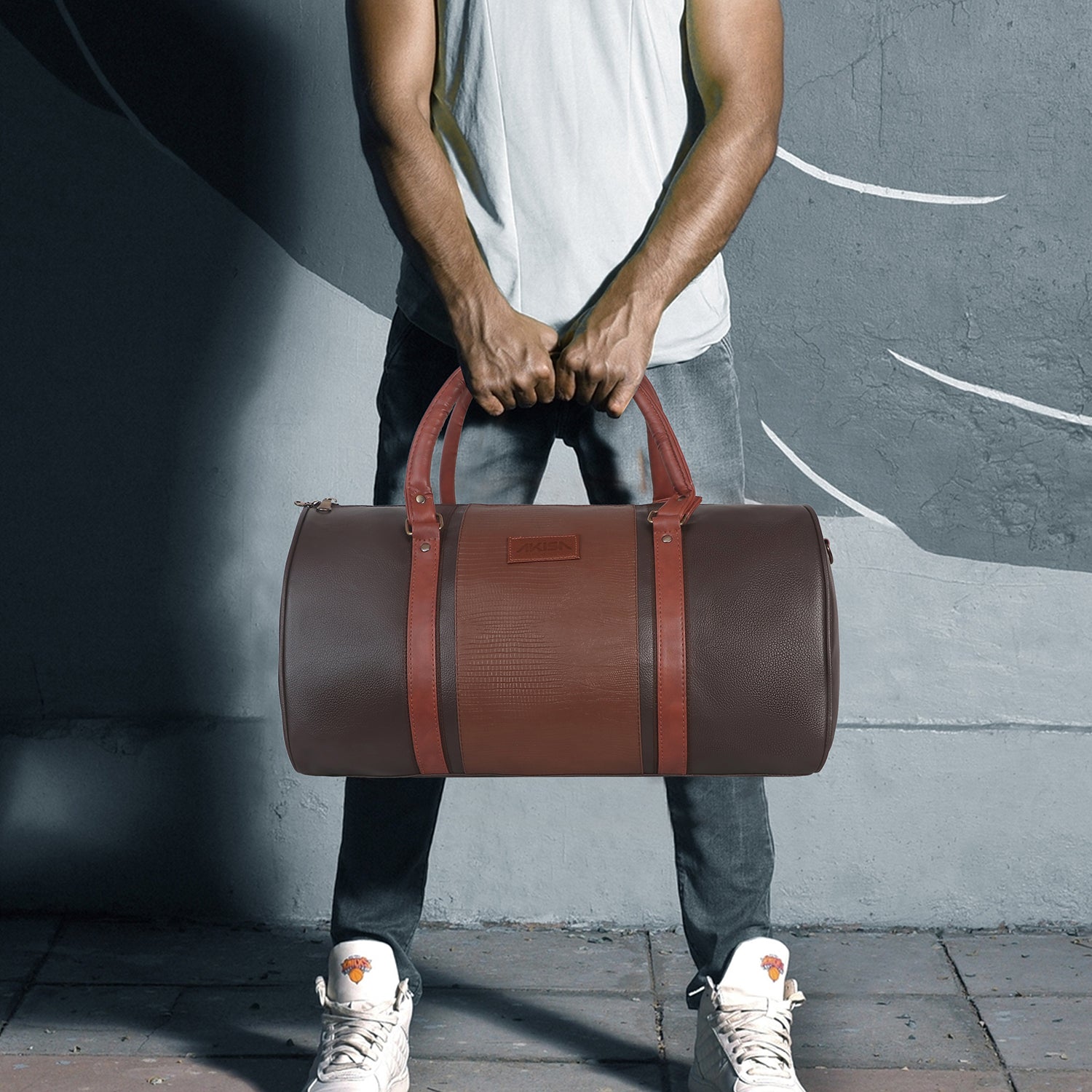 AKISA Travel Sling Duffle Bag with Shoe Compartment - 25L - Brown