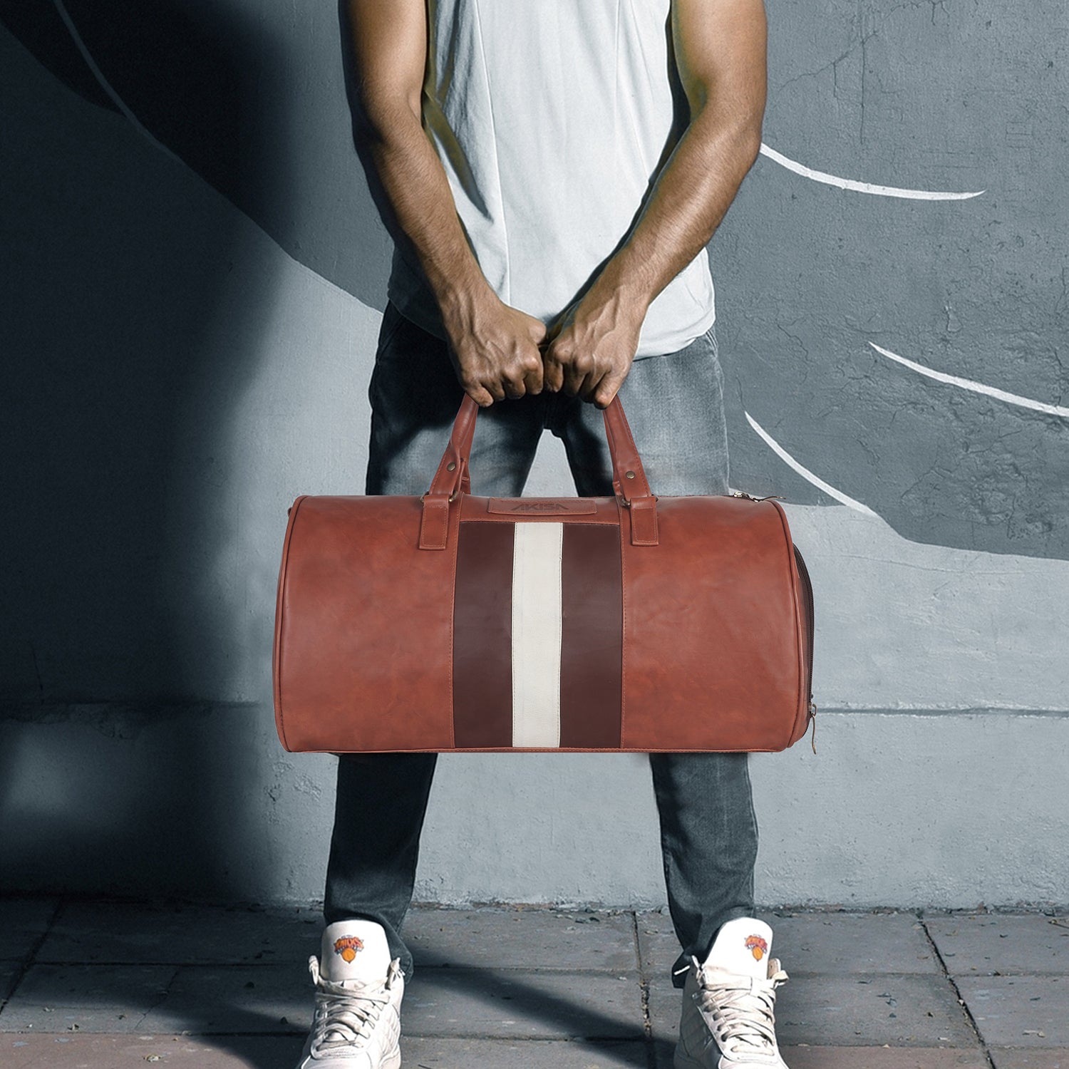 AKISA Travel Sling Duffle Bag with Shoe Compartment - 25L - Light Brown